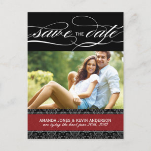 Cartão Postal De Anúncio Damasco preto e vermelho Salvar a data