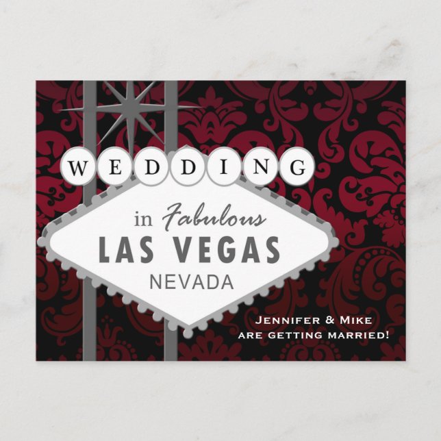 Cartão Postal De Anúncio Damasco WEDDING do LAS VEGAS Salve a data Cartão-p (Frente)