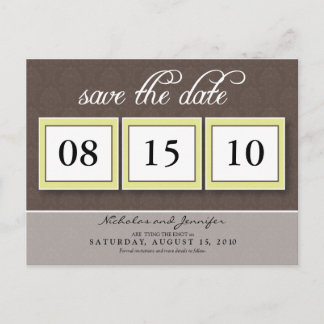 Cartão Postal De Anúncio Damask Box Trio Save the Date Postcard (chocolate)