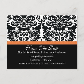 Cartão Postal De Anúncio Damask Save The Date Coral Rosa POSTCARD!