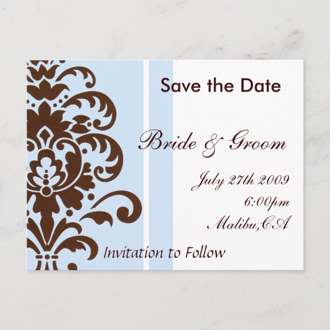 Cartão Postal De Anúncio Damask Save the Date - Personalizado (Frente)