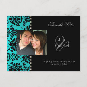 Cartão Postal De Anúncio Damask Save the Date Photo postais,