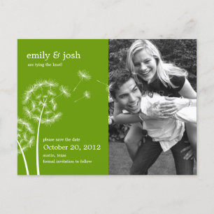 Cartão Postal De Anúncio Dandelion Wish Photo Save The Date (Verde)