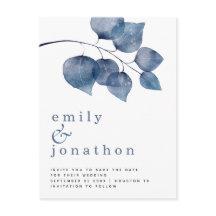 Data de casamento de folhagem em aquarela azul mod