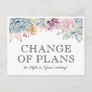 Cartão Postal De Anúncio Data de Novo Casamento Floral Suculento
