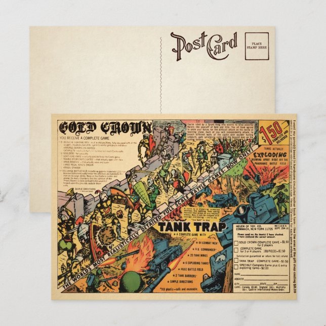 Cartão postal de anúncio de brinquedo da Coroa Dou (Frente/Verso)