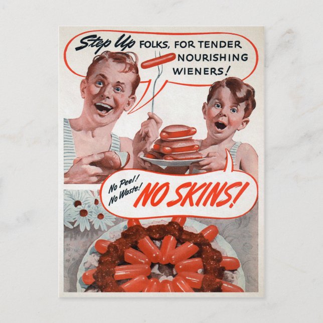 Cartão postal de anúncio de cachorro quente retrô (Frente)