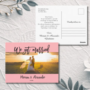 Cartão postal de anúncio de casamento Rosa Bege Fo