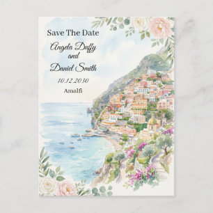 Cartão postal de anúncio de data de casamento azul