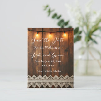 Cartão Postal de Anúncio de Data de Rustic Wood e