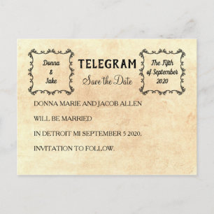 Cartão postal de anúncio de data de Telegram