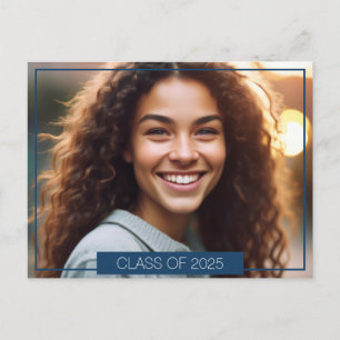 Cartão-postal de Anúncio de Graduação de Foto Azul