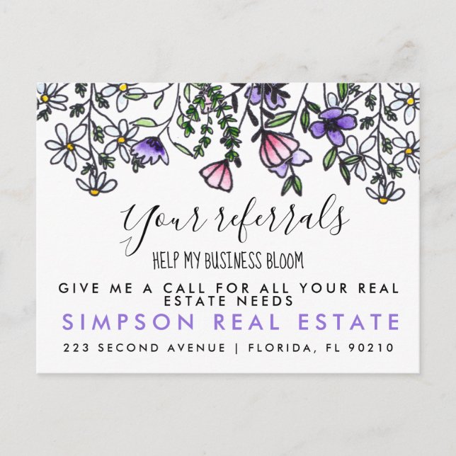 cartão postal de anúncio de indicações de imóveis  (Frente)