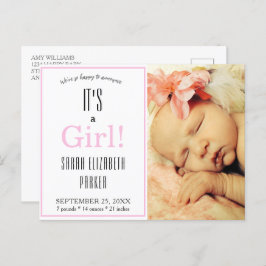 Cartão Postal de Anúncio de Nascimento com Foto de