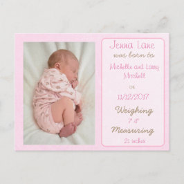 Cartão postal de anúncio de nascimento de linda me