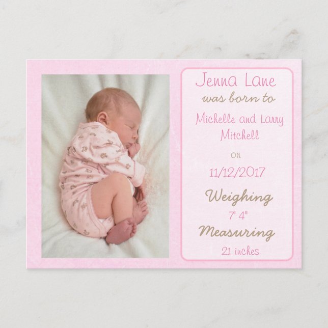 Cartão postal de anúncio de nascimento de linda me (Frente)