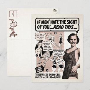 Cartão postal de anúncio de senhora magra vintage