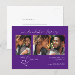 Cartão Postal De Anúncio Decidimos para Sempre 2 foto Roxo Salvar Data