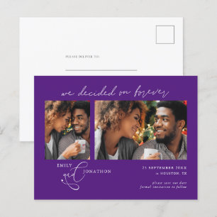 Cartão Postal De Anúncio Decidimos para Sempre 2 foto Roxo Salvar Data