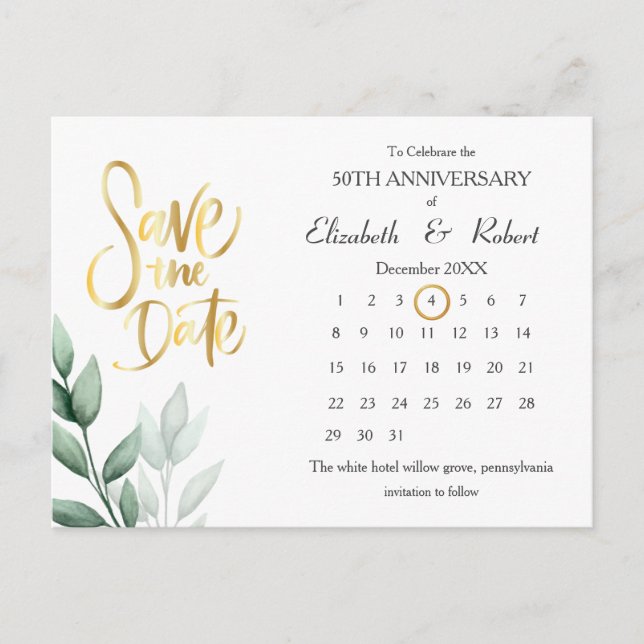 Cartão Postal De Anúncio Deixa 50º Aniversário Legante O Calendário de Data (Frente)