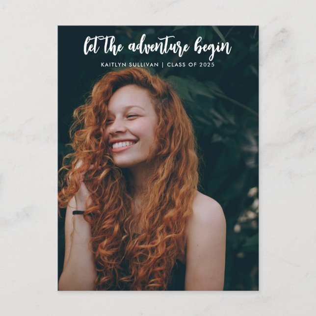 Cartão Postal De Anúncio Deixe o roteiro de aventura começar moderno | Grad (Frente)