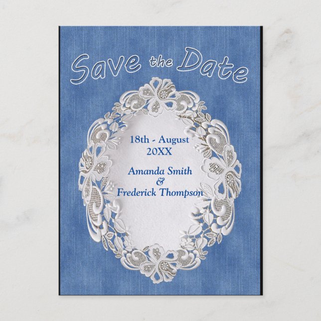 Cartão Postal De Anúncio Denim com Renda de Flor de Creme (Frente)