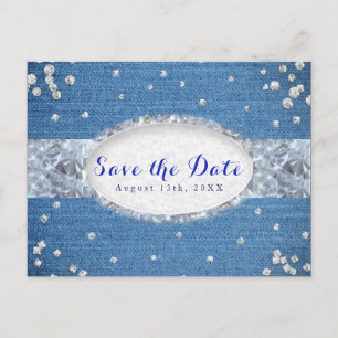 Cartão Postal De Anúncio Denim & Diamonds Brilho Espalhado Salve a Data