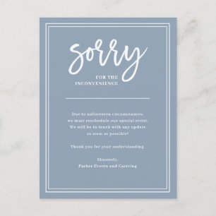 Cartão Postal De Anúncio Desculpe o Inconveniente   Cancelamento ou Adiamen