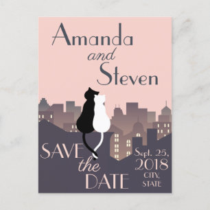 Cartão Postal De Anúncio Desenho de casamento temático de gato