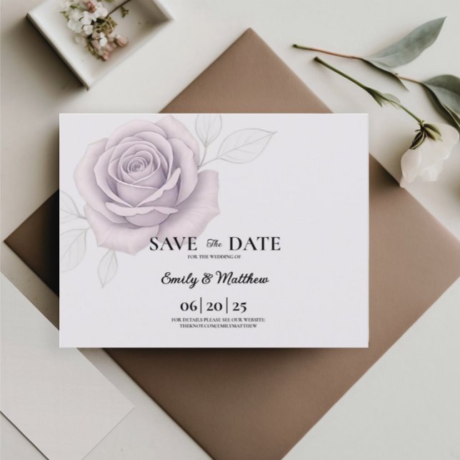 Cartão Postal De Anúncio Desenho Elegante Rosa Roxa Salve a Data (Criador carregado)