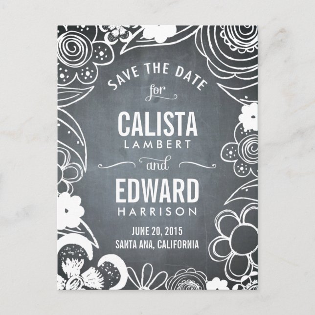 Cartão Postal De Anúncio Desenho Floral Salvar A Data - Quadro (Frente)