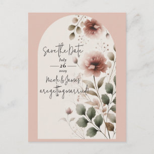 Cartão Postal De Anúncio Desert Rose Rosa e Verde Floral Save The Date