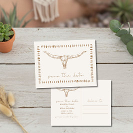 Cartão Postal De Anúncio Deserto Boho Crânio de Vaca Casamento Salve a Data