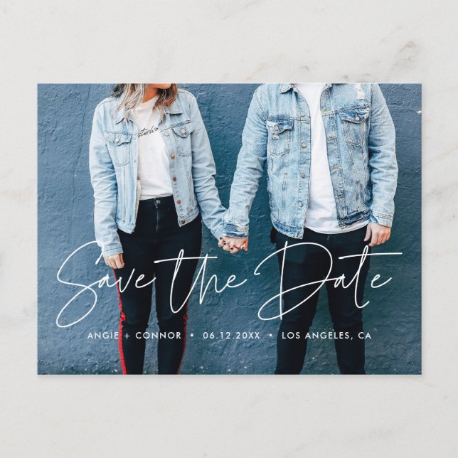 Cartão Postal De Anúncio Design moderno Salve a foto de data (Frente)