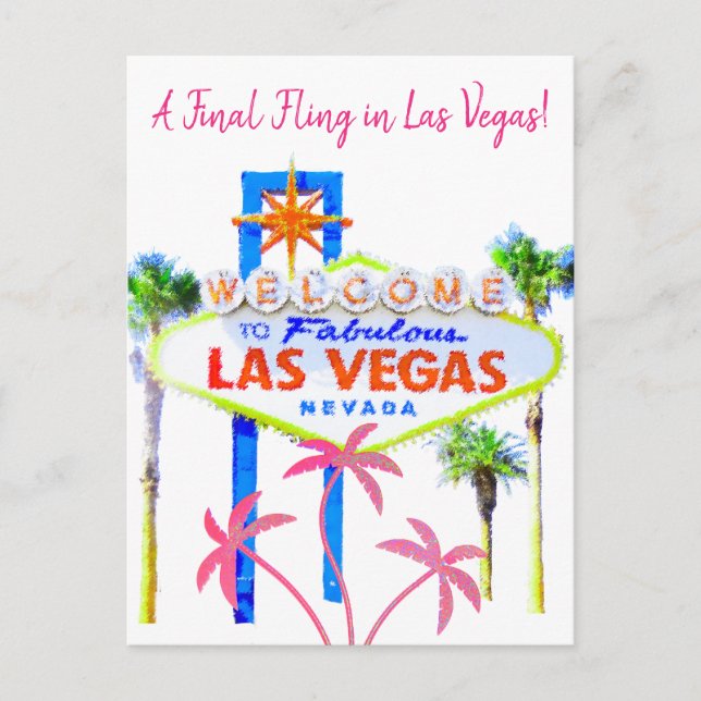 Cartão Postal De Anúncio Despedida de Solteira em Las Vegas Pink Palms (Frente)
