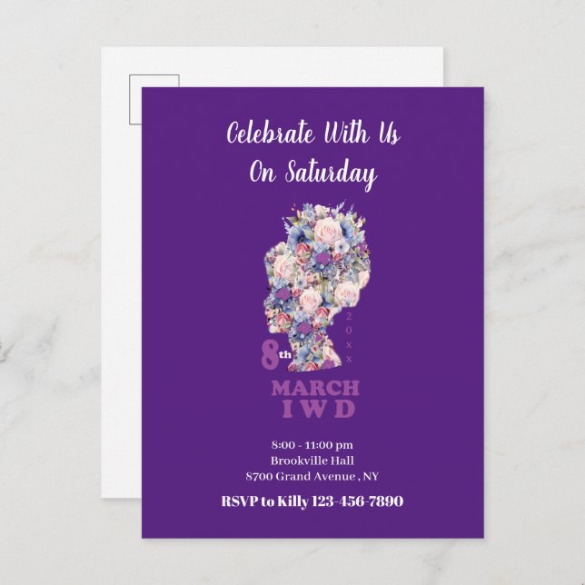 Cartão Postal De Anúncio Dia Internacional da Mulher 2025: Celebre a Femini (Frente/Verso)