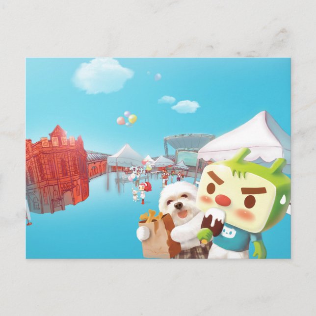 Cartão Postal De Anúncio Diversão no Mercado ao Ar Livre (Frente)