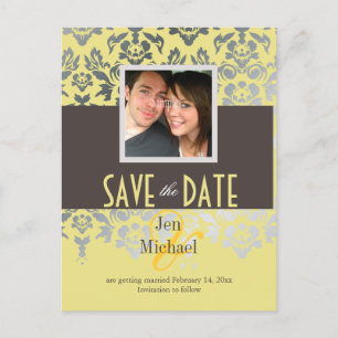 Cartão Postal De Anúncio DIY color/Damask, Save the Date Photo postais card