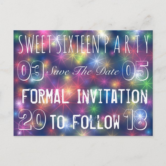 Cartão Postal De Anúncio Doce 16 Festa de aniversário Salve As Estrelas De  (Frente)