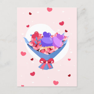 Cartão Postal De Anúncio Doce Buquê Flor Sorvete Coração