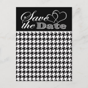 Cartão Postal De Anúncio Dois Corações Preto e Branco Houndstooth Save the 