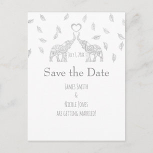 Cartão Postal De Anúncio Dois Elefantes Prata Outono Casamento Salvar A Dat