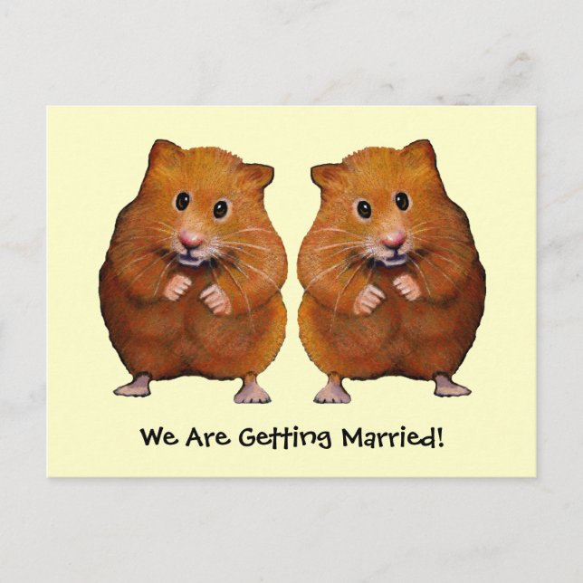 CARTÃO POSTAL DE ANÚNCIO DOIS HAMSTERS: SALVAR DATA: CASAMENTO (Frente)