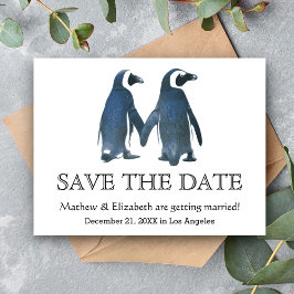 Cartão Postal De Anúncio Dois Pingüins Fofos | Casamento Romântico Save The