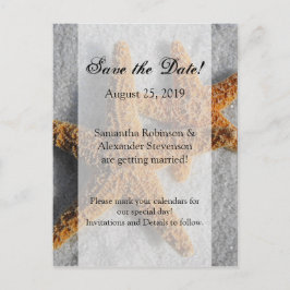 Cartão Postal De Anúncio Dois Starfish & Sand, Casamento de Praia Salve a D