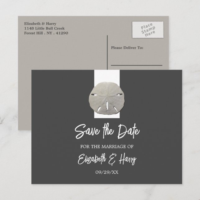 Cartão Postal De Anúncio Dólar de Areia Solitário - Cinza Carvão - Salve a  (Frente/Verso)