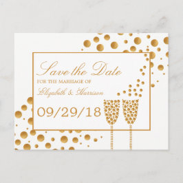 Cartão Postal De Anúncio Dourada Bolhas De Champanhe Salva A Data