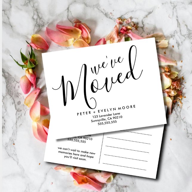 Cartão Postal De Anúncio Dourada e elegante mudança de endereço que movemos (Criador carregado)