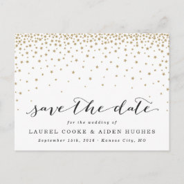 Cartão Postal De Anúncio Douradas estrelas Rustic Modern salvam a data