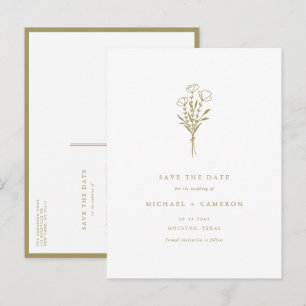 Cartão Postal De Anúncio Dourado Boho Minimalista Botânico Salve a Data